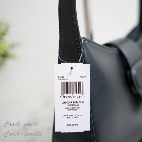 NWT Coach CAA92 Eliza Shoulder Bag With Zipper Closure Refined Leather Black - Picture 4 of 14